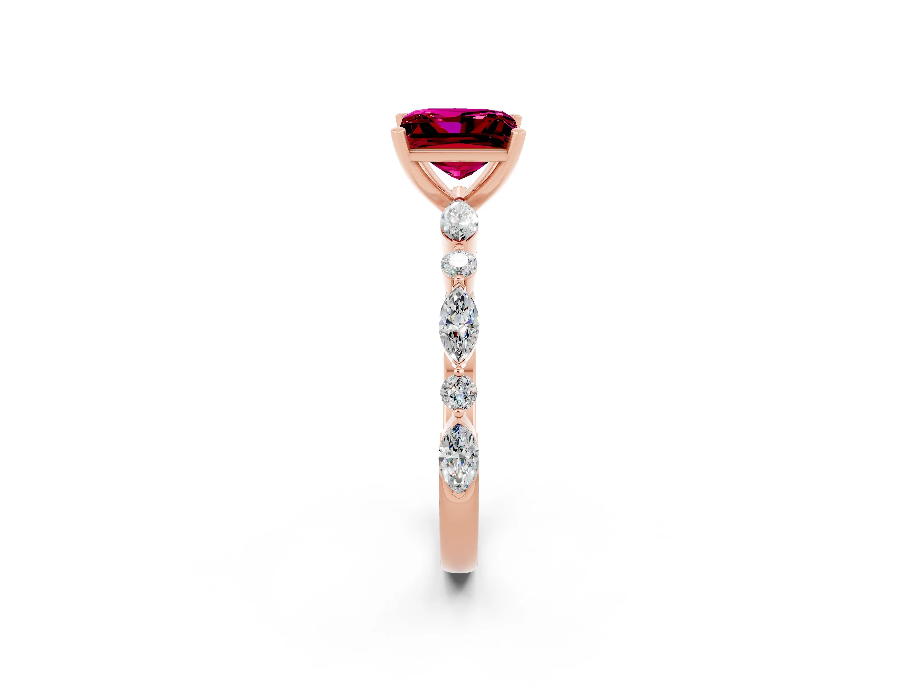 Rose gold Fancy White Princess Cut Garnet Solitaire with Side Stones on a Pavé Band and Four-Prong Setting_2