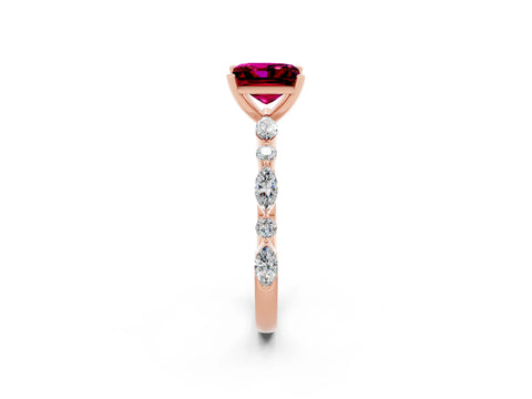 Rose gold Fancy White Princess Cut Garnet Solitaire with Side Stones on a Pavé Band and Four-Prong Setting_2
