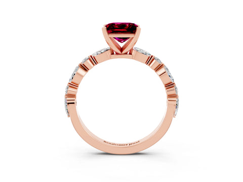 Rose gold Fancy White Princess Cut Garnet Solitaire with Side Stones on a Pavé Band and Four-Prong Setting_3