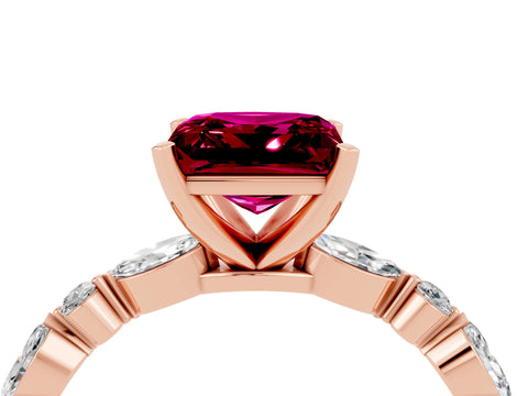 Rose gold Fancy White Princess Cut Garnet Solitaire with Side Stones on a Pavé Band and Four-Prong Setting_4