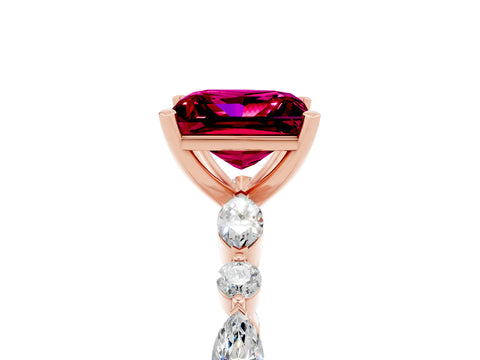 Rose gold Fancy White Princess Cut Garnet Solitaire with Side Stones on a Pavé Band and Four-Prong Setting_5