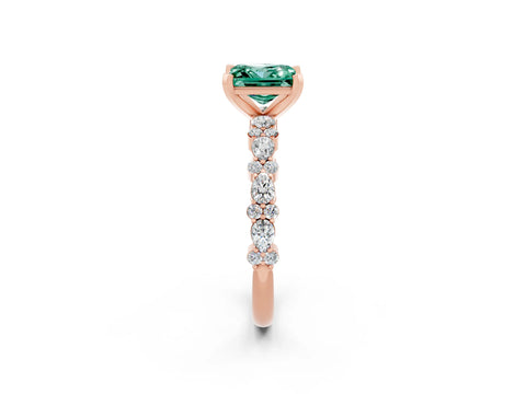 Rose gold Fancy White Princess Cut Green Sapphire Solitaire with Side Stones, Pave Band, Four-Prong Setting_14