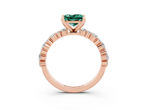 Rose gold Fancy White Princess Cut Green Sapphire Solitaire with Side Stones, Pave Band, Four-Prong Setting_15