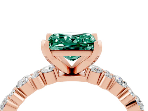 Rose gold Fancy White Princess Cut Green Sapphire Solitaire with Side Stones, Pave Band, Four-Prong Setting_16