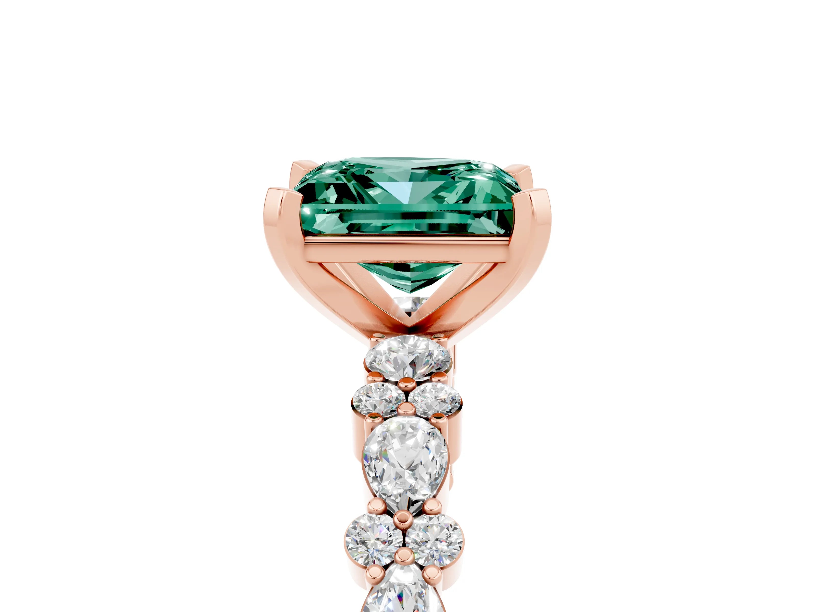 Rose gold Fancy White Princess Cut Green Sapphire Solitaire with Side Stones, Pave Band, Four-Prong Setting_17