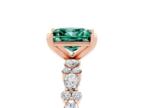 Rose gold Fancy White Princess Cut Green Sapphire Solitaire with Side Stones, Pave Band, Four-Prong Setting_17