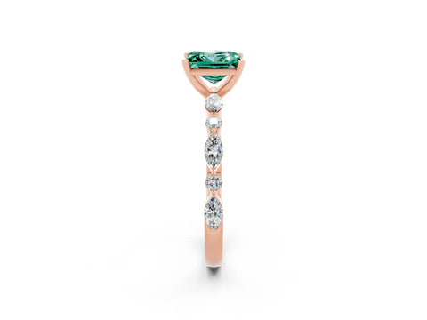 Rose gold Fancy White Princess Cut Green Sapphire Solitaire with Side Stones on a Pavé Band and Four-Prong Setting_2