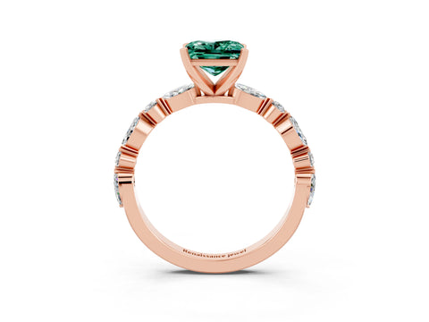 Rose gold Fancy White Princess Cut Green Sapphire Solitaire with Side Stones on a Pavé Band and Four-Prong Setting_3