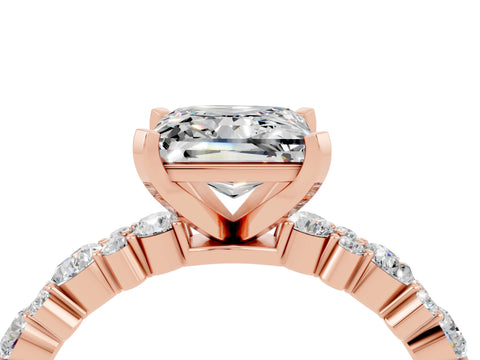 Rose gold Fancy White Princess Cut Moissanite Solitaire with Side Stones, Pave Band, Four-Prong Setting_4