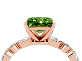 Rose gold Fancy White Princess Cut Peridot Solitaire with Side Stones on a Pavé Band and Four-Prong Setting_4
