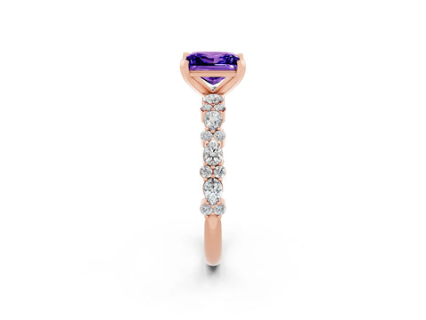 Rose gold Fancy White Princess Cut Tanzanite Solitaire with Side Stones, Pave Band, Four-Prong Setting_14