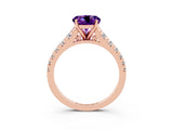 Rose gold Fancy White Round Cut Amethyst Solitaire Ring with Cathedral Setting and Pavé Band_3