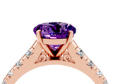 Rose gold Fancy White Round Cut Amethyst Solitaire Ring with Cathedral Setting and Pavé Band_4