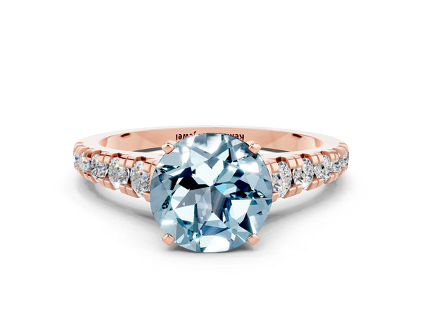 Rose gold Round Cut Aquamarine Cathedral Solitaire Ring with Round  Pavé Band