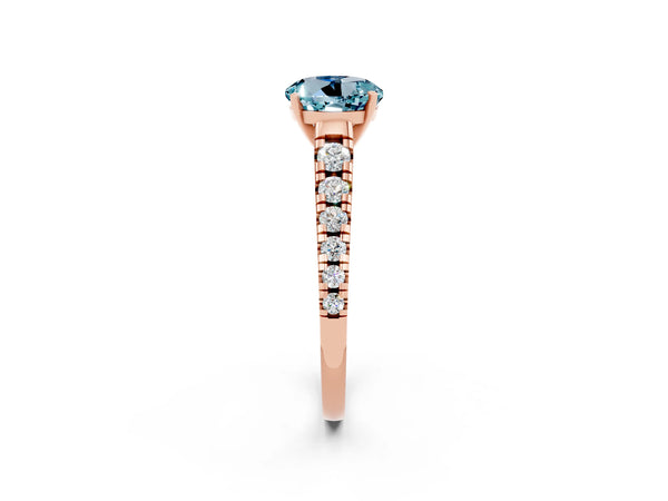 Rose gold Round Cut Aquamarine Cathedral Solitaire Ring with Round  Pavé Band