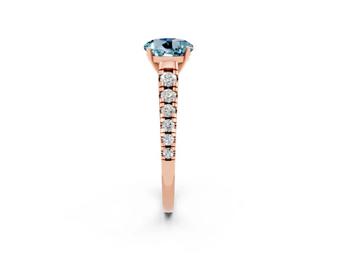 Rose gold Fancy White Round Cut Aquamarine Solitaire Ring with Cathedral Setting and Pavé Band_2
