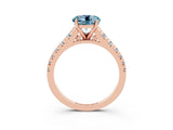 Rose gold Fancy White Round Cut Aquamarine Solitaire Ring with Cathedral Setting and Pavé Band_3