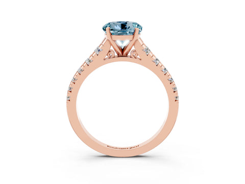 Rose gold Fancy White Round Cut Aquamarine Solitaire Ring with Cathedral Setting and Pavé Band_3