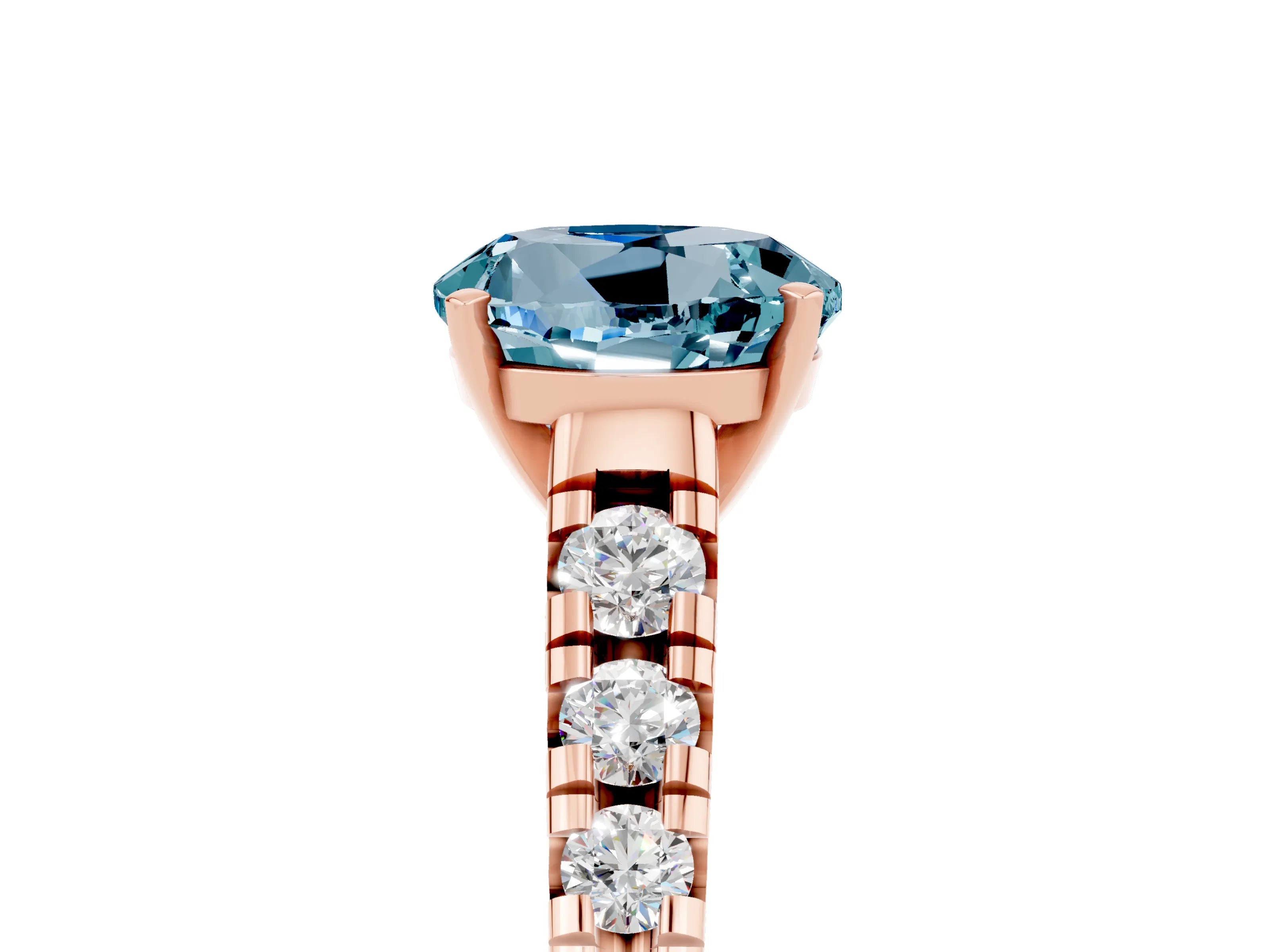 Rose gold Fancy White Round Cut Aquamarine Solitaire Ring with Cathedral Setting and Pavé Band_5