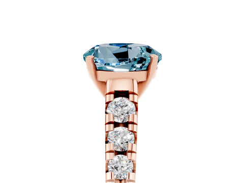 Rose gold Fancy White Round Cut Aquamarine Solitaire Ring with Cathedral Setting and Pavé Band_5