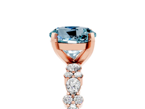 Rose gold Fancy White Round Cut Aquamarine Solitaire with Side Stones, Pave Band, Four-Prong Setting_17