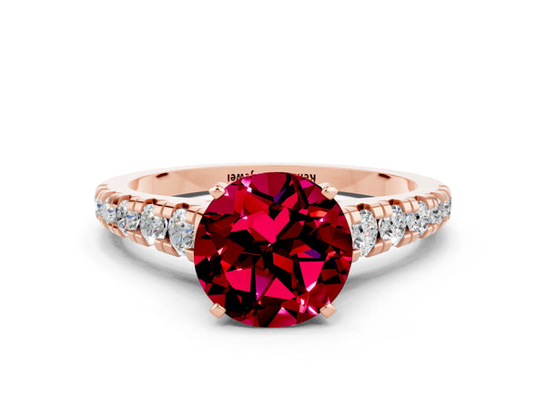 Rose gold Round Cut Garnet Cathedral Solitaire Ring with Round  Pavé Band