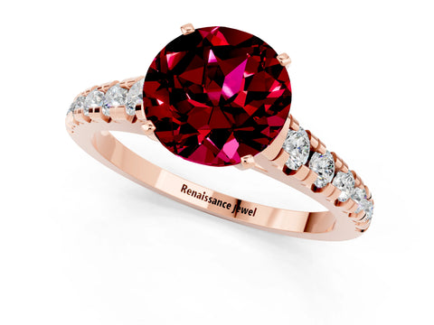 Rose gold Fancy White Round Cut Garnet Solitaire Ring with Cathedral Setting and Pavé Band_1