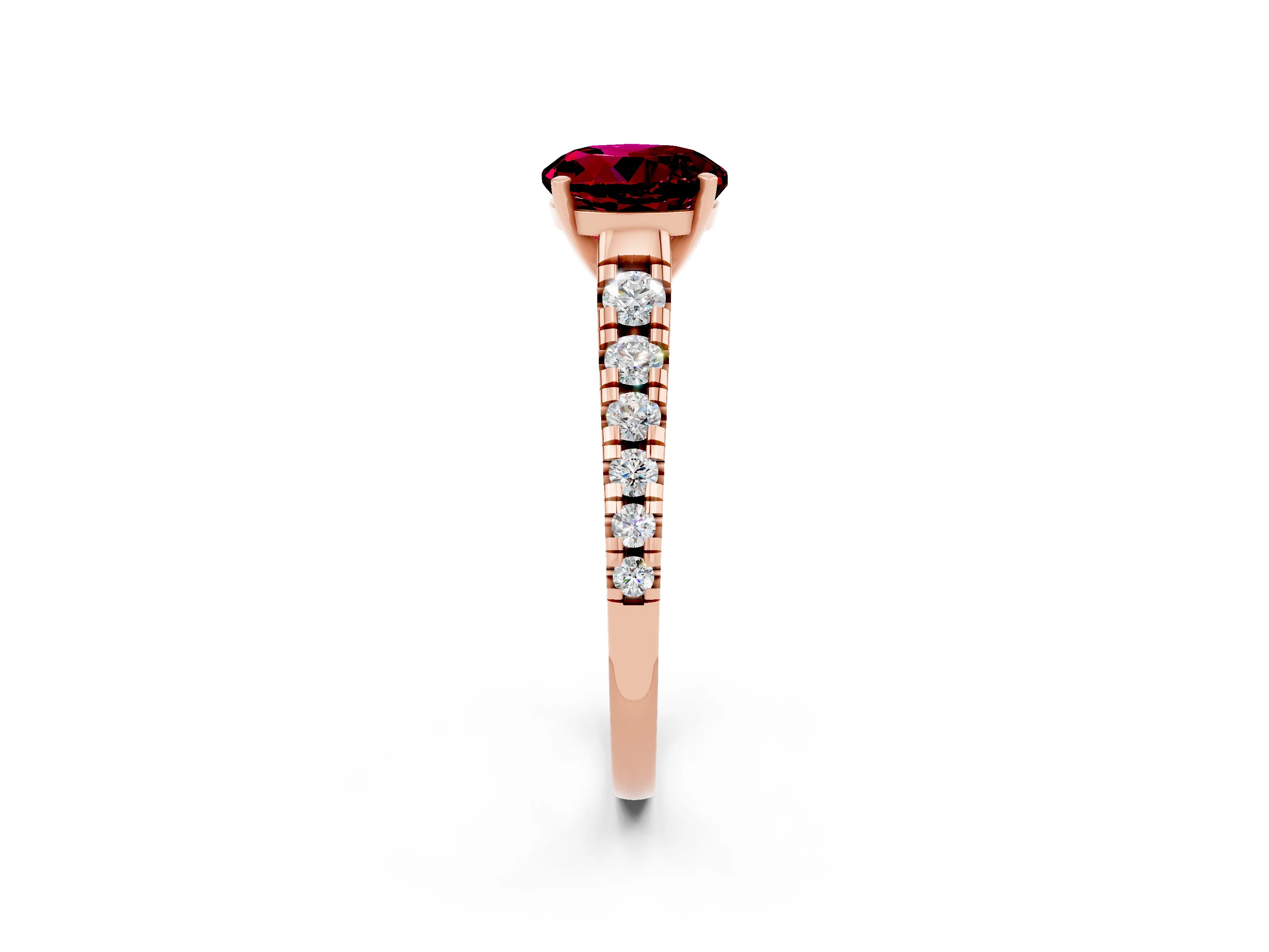 Rose gold Fancy White Round Cut Garnet Solitaire Ring with Cathedral Setting and Pavé Band_2