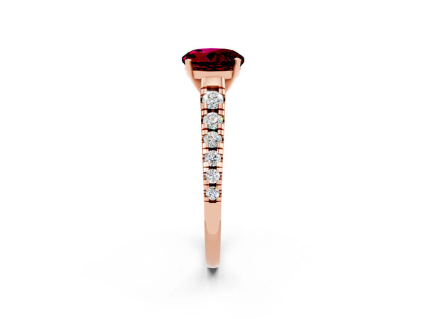 Rose gold Round Cut Garnet Cathedral Solitaire Ring with Round  Pavé Band