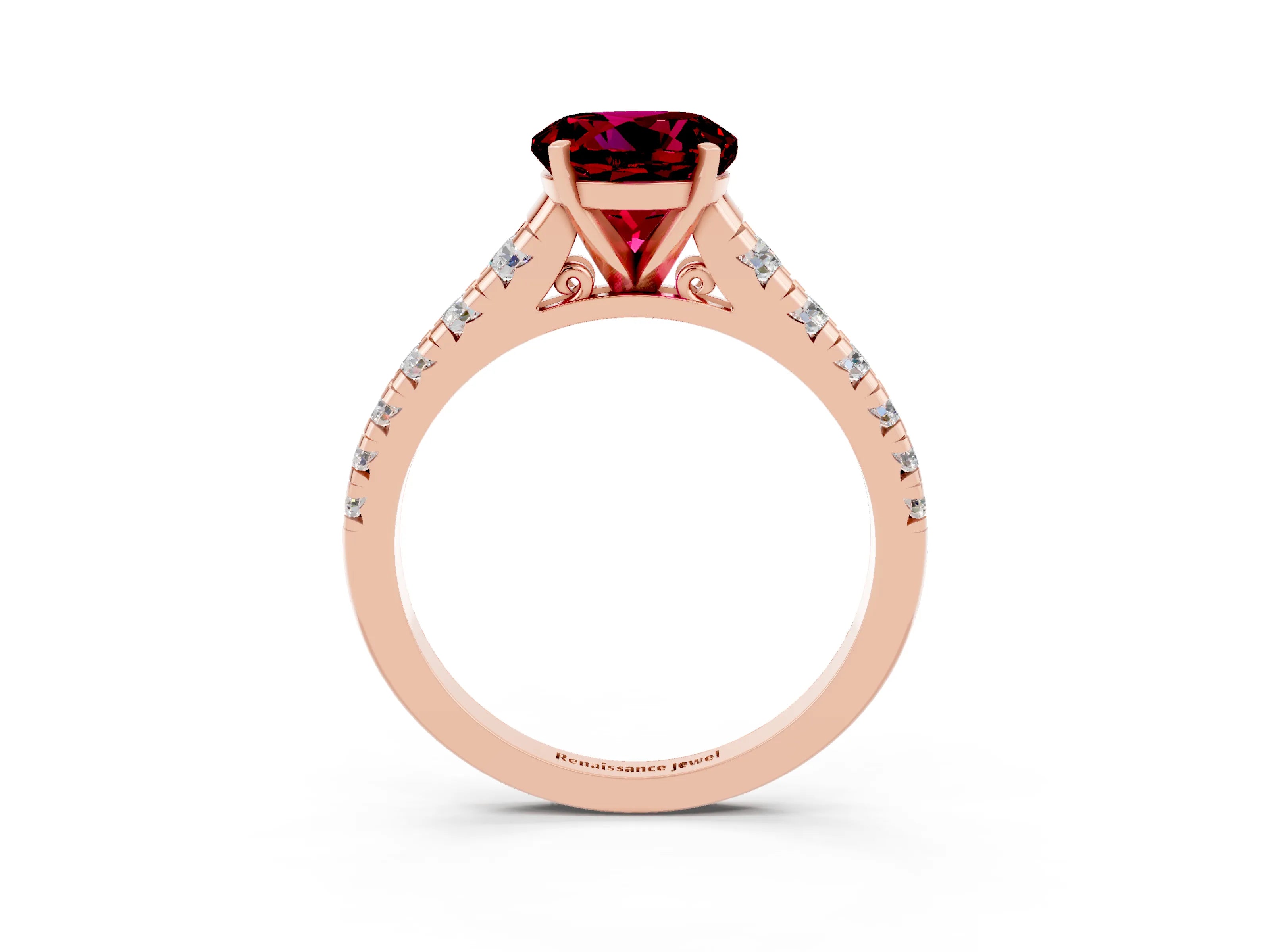 Rose gold Fancy White Round Cut Garnet Solitaire Ring with Cathedral Setting and Pavé Band_3