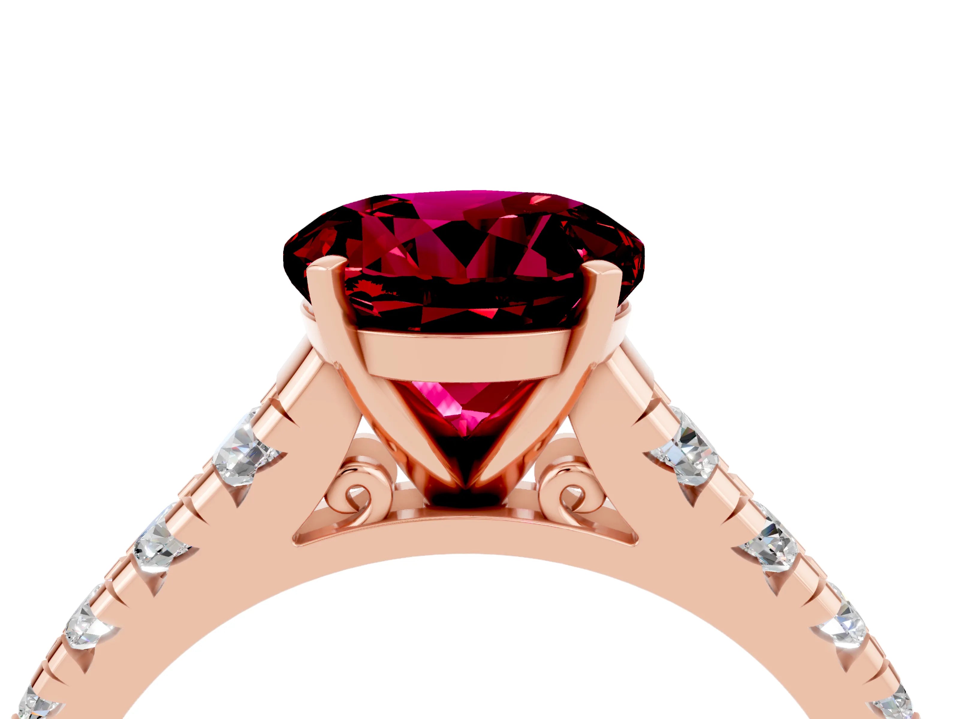 Rose gold Fancy White Round Cut Garnet Solitaire Ring with Cathedral Setting and Pavé Band_4