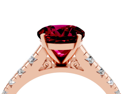 Rose gold Fancy White Round Cut Garnet Solitaire Ring with Cathedral Setting and Pavé Band_4