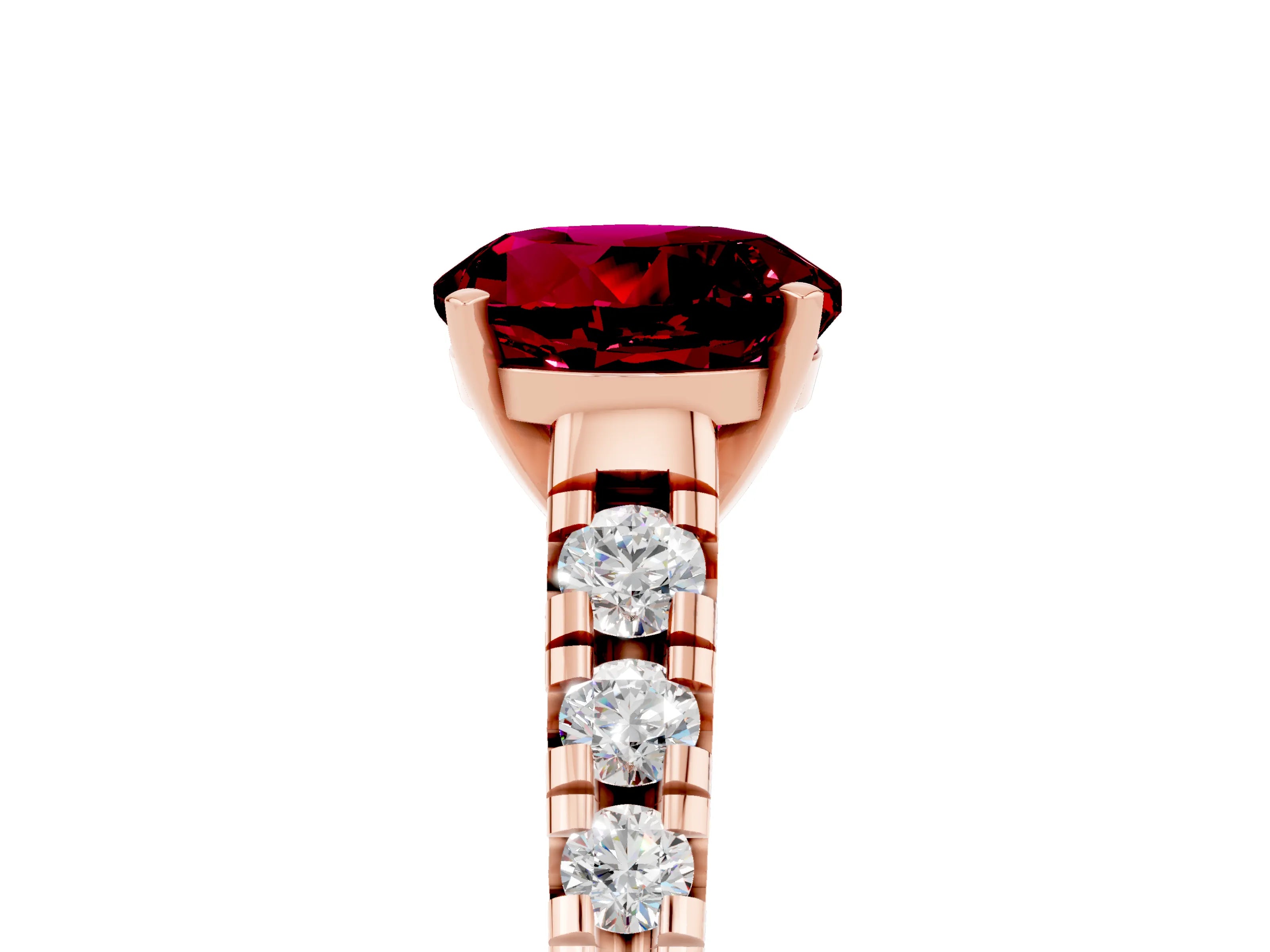Rose gold Fancy White Round Cut Garnet Solitaire Ring with Cathedral Setting and Pavé Band_5
