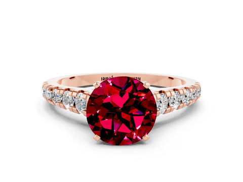 Rose gold Fancy White Round Cut Garnet Solitaire Ring with Cathedral Setting and Pavé Band