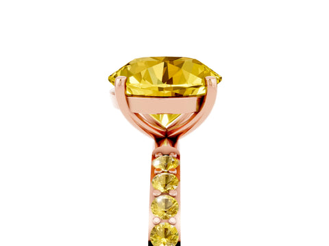 Rose gold Fancy White Round Cut Yellow Sapphire Solitaire Ring with Pave Band and Four Prong Setting_5