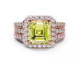 Rose gold Fancy Yellow Asscher -Cut Halo Diamond Ring with Split Shank and Four-Prong Setting_51