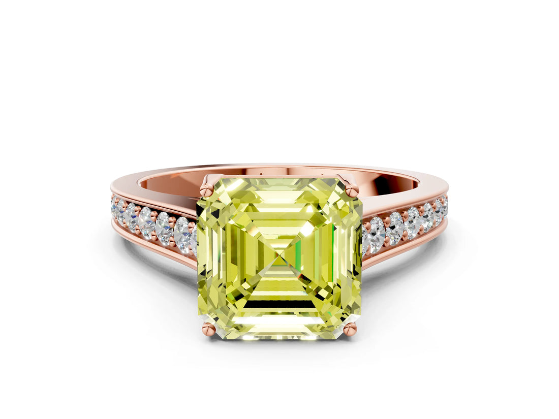 Rose gold Fancy Yellow Asscher  Brilliant Cut Diamond Engagement Ring with Pavé Band and Four-Prong Setting_63