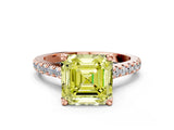 Rose gold Fancy Yellow Asscher  Brilliant Diamond Solitaire with Pavé Band and Four-Prong Setting 1