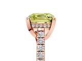 Rose gold Fancy Yellow Asscher  Brilliant Diamond Solitaire with Pavé Band and Four-Prong Setting