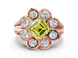 Rose gold Fancy Yellow Asscher  Brilliant Flower Halo Diamond Split Shank Ring_93