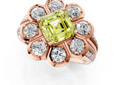 Rose gold Fancy Yellow Asscher  Brilliant Flower Halo Diamond Split Shank Ring_94
