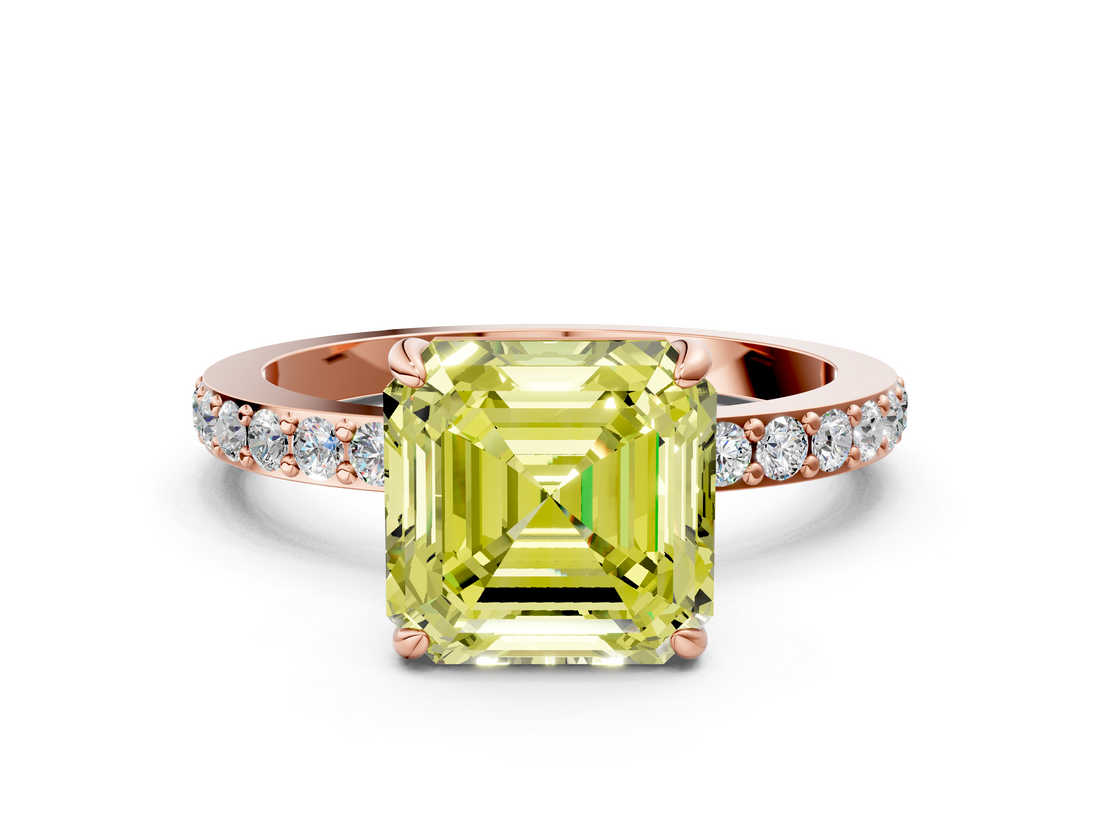 Rose gold Fancy Yellow Asscher  Brilliant Pavé Band Solitaire with Four-Prong Setting_53
