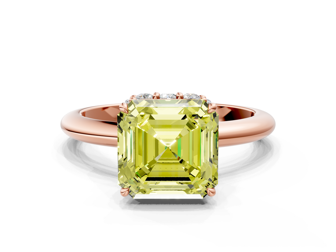Rose gold Fancy Yellow Asscher  Brilliant Solitaire Engagement Ring with Six-Prong Setting and Classic Band_17