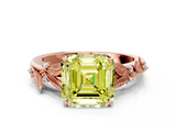 Rose gold Fancy Yellow Asscher  Brilliant Solitaire with Leaf Motif Band and Four-Prong Setting