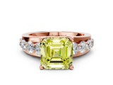Rose gold Fancy Yellow Asscher  Brilliant Solitaire with Side Stones on a Pave Band and Four-Prong Setting_12
