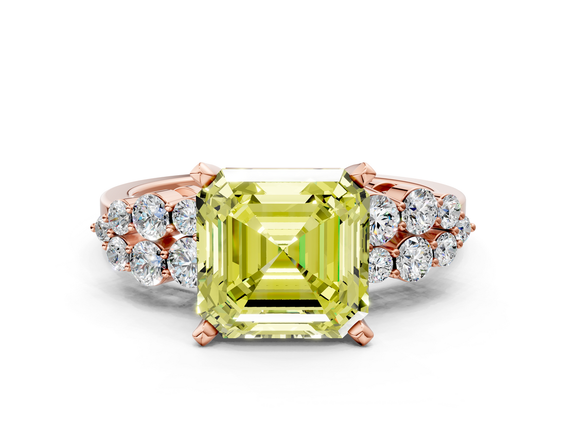 Rose gold Fancy Yellow Asscher  Cluster Diamond Engagement Ring with Pavé Band and Four-Prong Setting_20