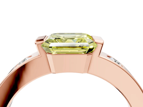 Rose gold Fancy Yellow Asscher Cut Brilliant Channel-Set Diamond Ring with Bezel Prong Setting_4
