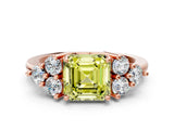 Rose gold Fancy Yellow Asscher Cut Brilliant Diamond Cluster Accent Solitaire Ring with Prong Setting
