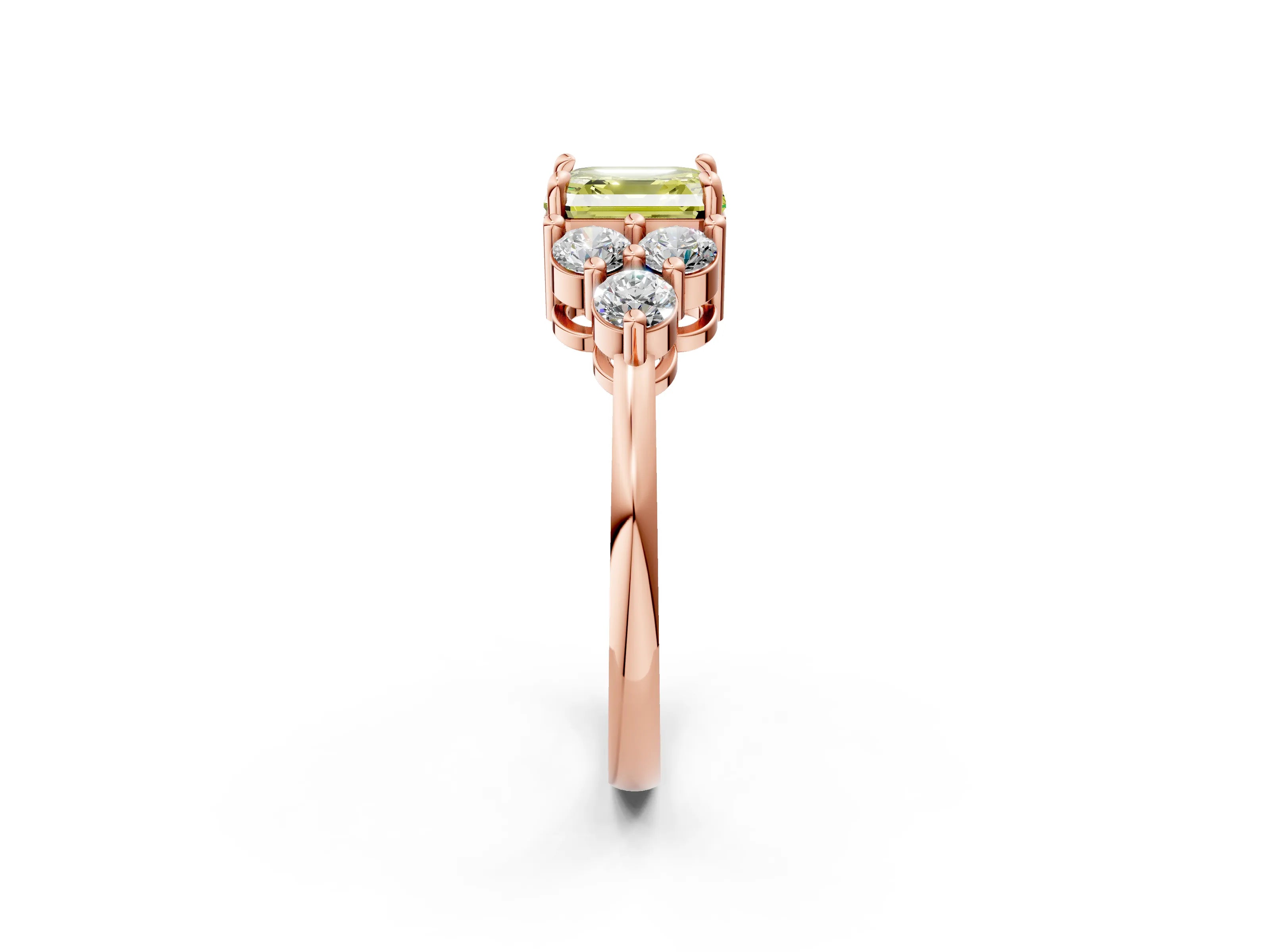 Rose gold Fancy Yellow Asscher Cut Brilliant Diamond Cluster Accent Solitaire Ring with Prong Setting_2