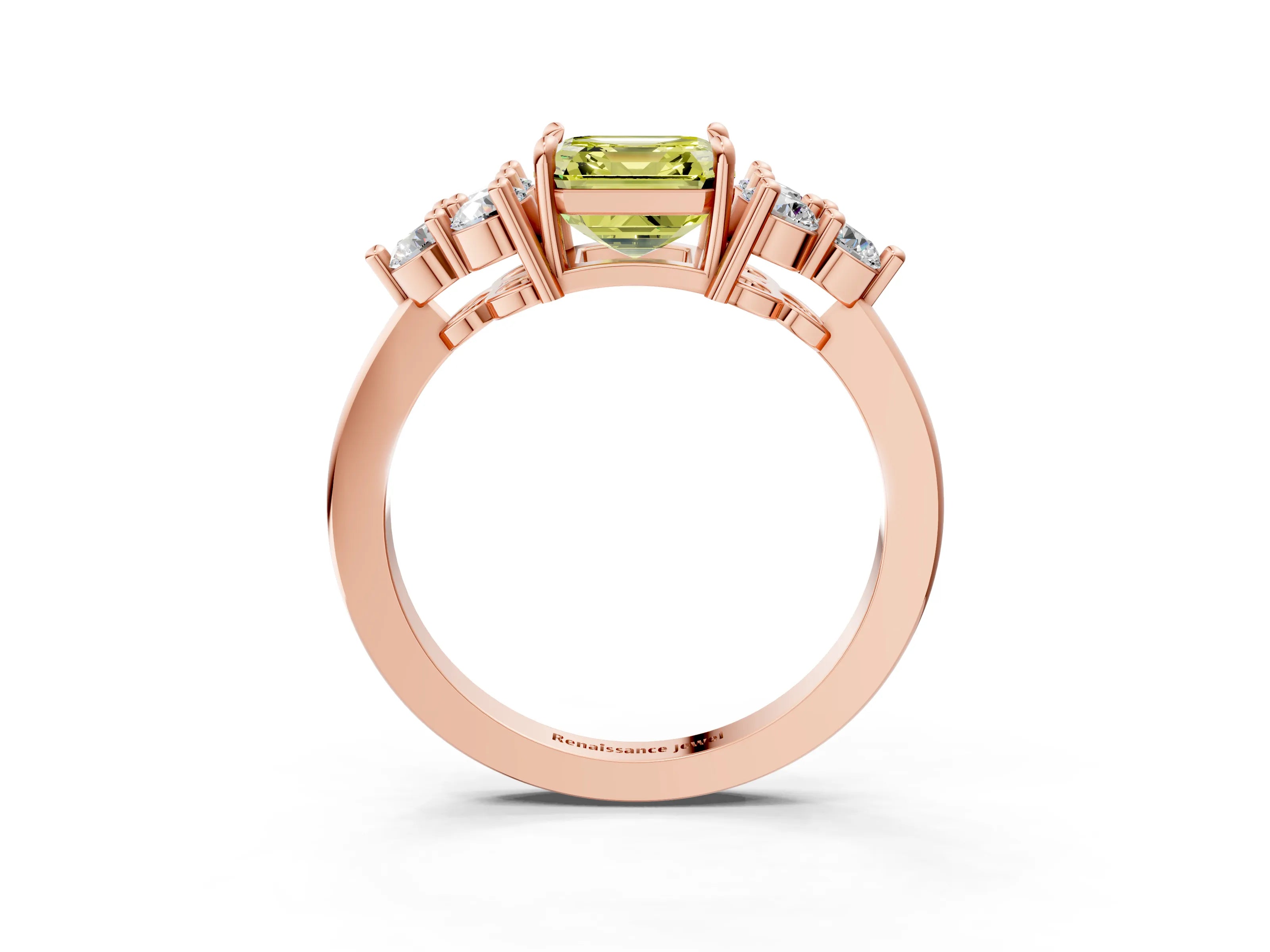 Rose gold Fancy Yellow Asscher Cut Brilliant Diamond Cluster Accent Solitaire Ring with Prong Setting_3